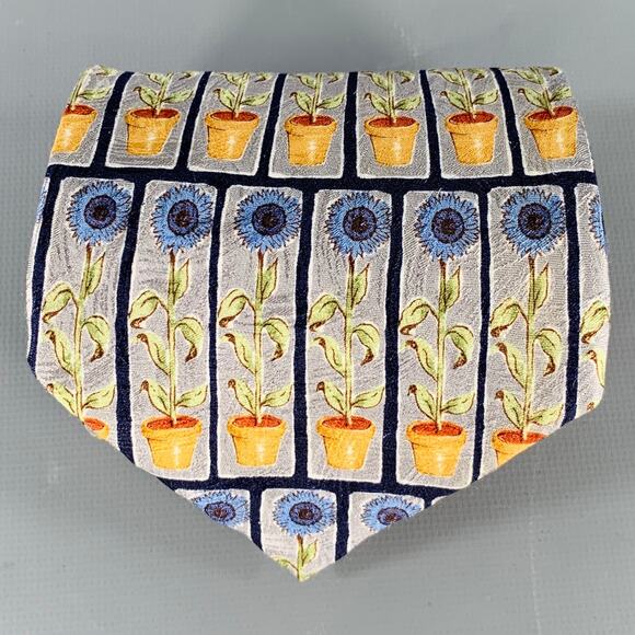 ERMENEGILDO ZEGNA Blue Yellow Floral Silk Tie